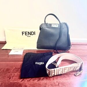 Fendi authentic Selleria leather handbag with additional canvas strap